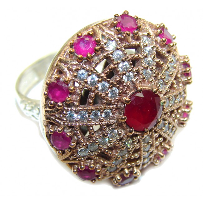 Victorian Style! Ruby & White Topaz Sterling Silver Ring s. 8