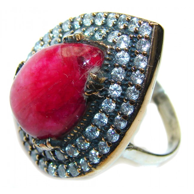 Victorian Style! Pink Ruby & White Topaz Sterling Silver Ring s. 9 1/2