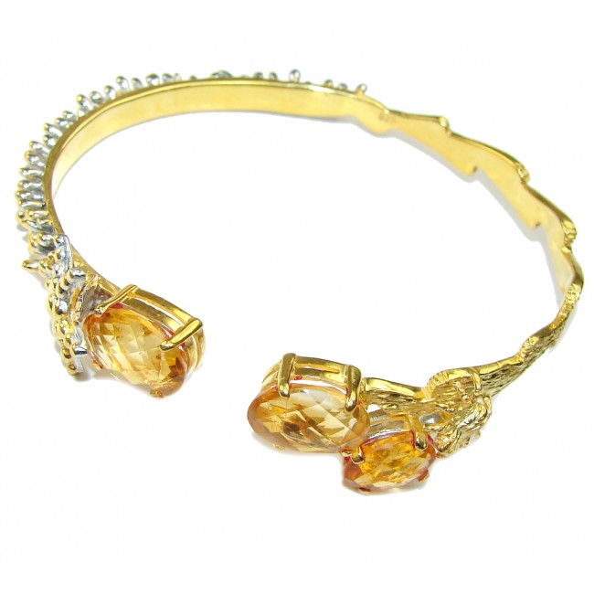 Golden Dazzle AAA Yellow Citrine, Gold PLated Sterling Silver Bracelet / Cuff