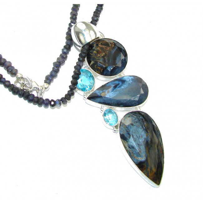 Maya Freedom AAA Pietersite & Swiss Blue Topaz Sterling Silver necklace