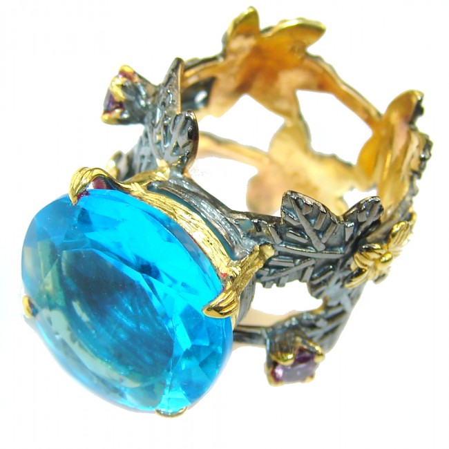 Pacific Glory London Blue Topaz, Gold PLated, Rhodium Plated Sterling Silver Ring s. 6