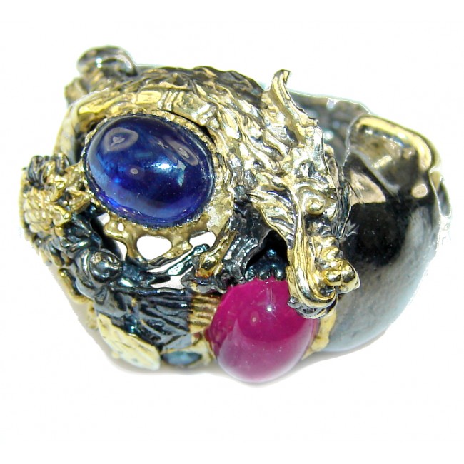 Immortal Pink Ruby, Gold Plated, Rhodium Plated Sterling Silver Ring s. 6 1/2