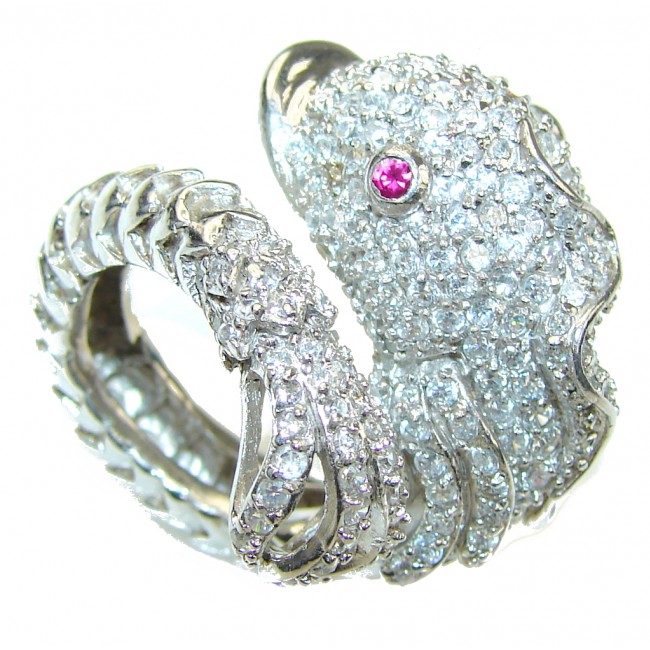 Jumbo Playing Fish White Topaz Sterling Silver Ring s. 6