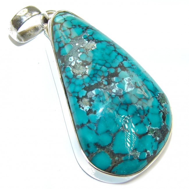 Black Spider Web Blue Turquoise Sterling Silver Pendant