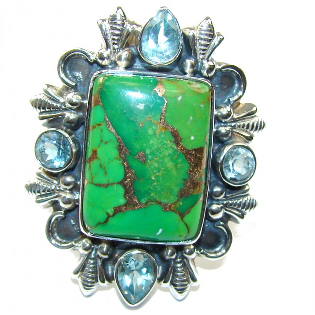 Big! Garden Green Beauty Turquoise Sterling Silver Ring s. 7