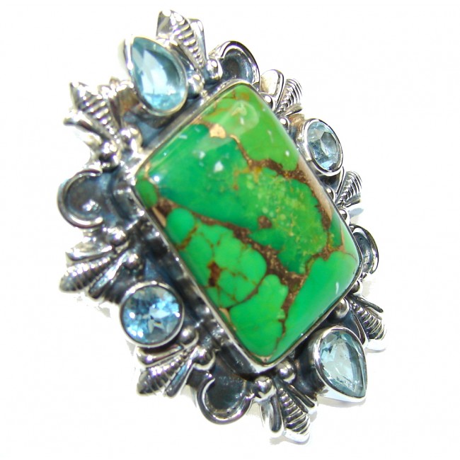 Big! Garden Green Beauty Turquoise Sterling Silver Ring s. 7