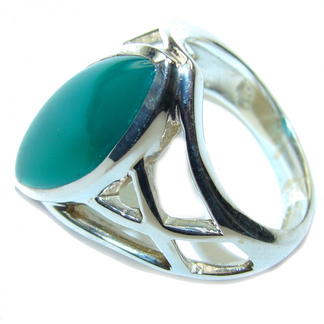 Delicate Green Agate Sterling Silver Ring s. 9 1/2