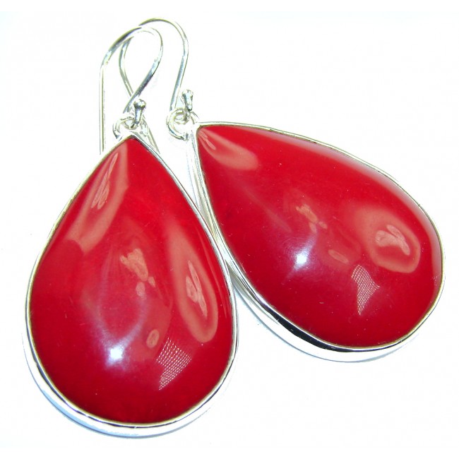 Big! Deep Love Red Fossilized Coral Sterling Silver earrings