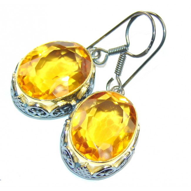 Genuine AAA Yellow Citrine, Gold Plated, Rhodium Plated Sterling Silver earrings
