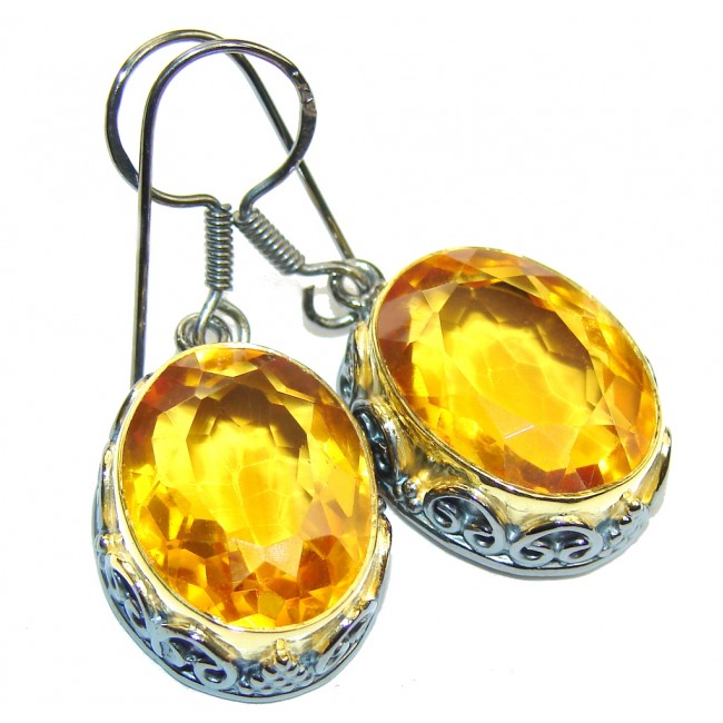 Genuine AAA Yellow Citrine, Gold Plated, Rhodium Plated Sterling Silver earrings