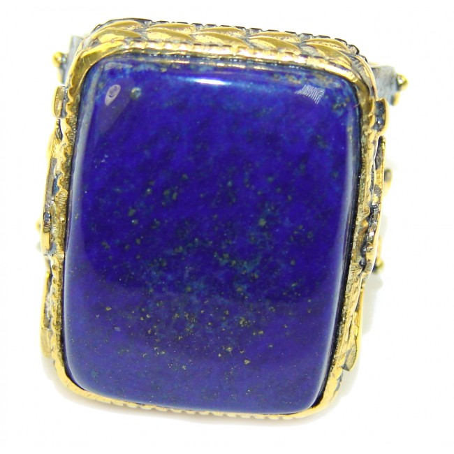 Natural Blue Lapis Lazuli Two Tones Sterling Silver Ring s. 8 1/2