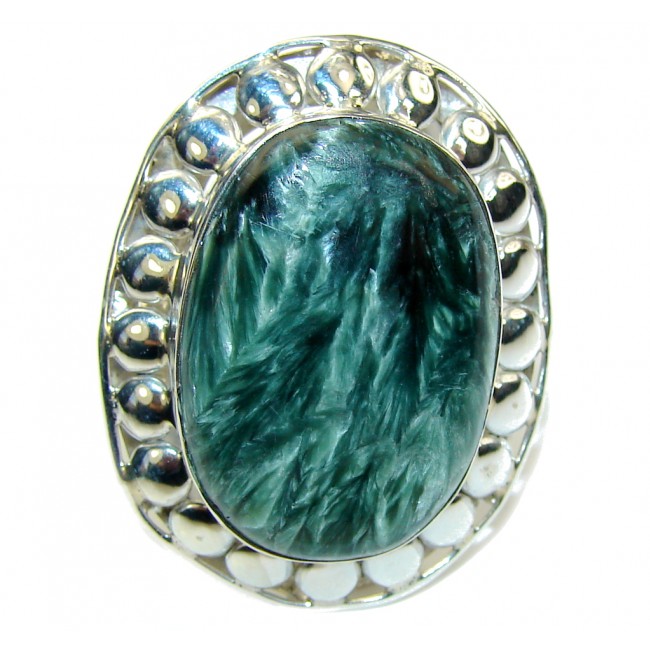 Amazing Green Seraphinite Sterling Silver Ring s. 10