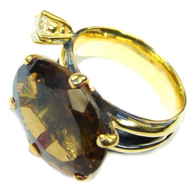 Excellent Smoky Topaz Two Tones Sterling Silver ring s. 8