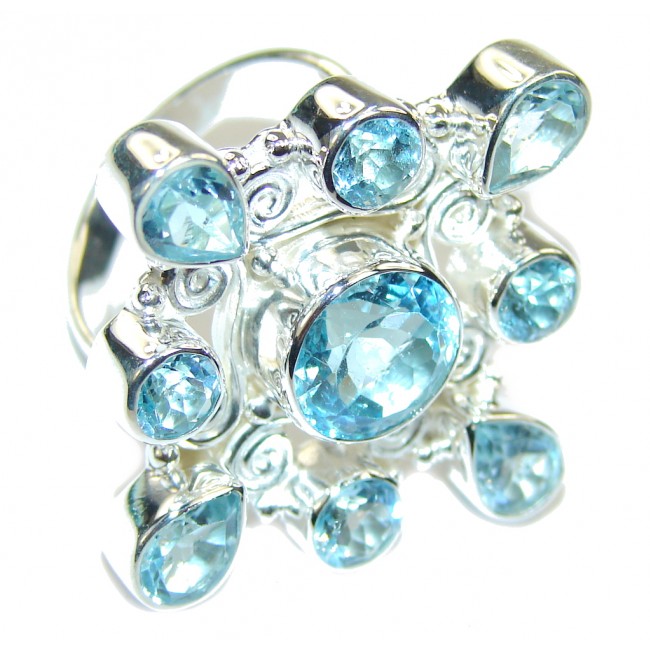 Big! Amazing Swiss Blue Topaz Sterling Silver Ring s. 8