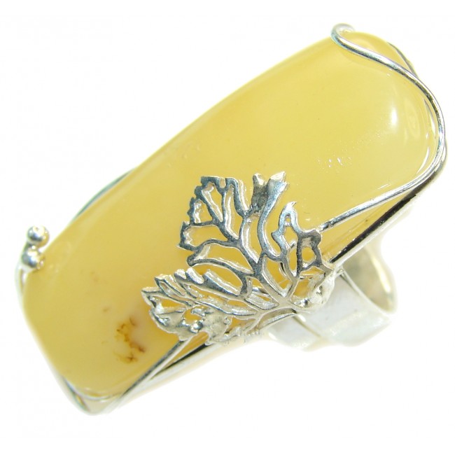 Large Genuine Butterscotch AAA Baltic Polish Amber Sterling Silver Ring s. 8- adjustable