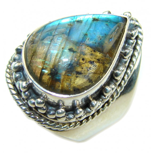 Real AAA Fire Labradorite Sterling Silver ring s. 7 1/4