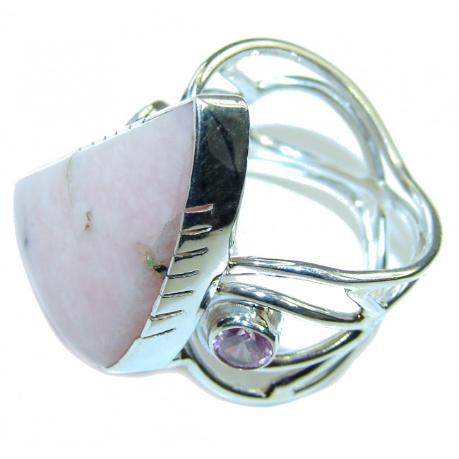 Excellent AAA Pink Opal Sterling Silver ring s. 7