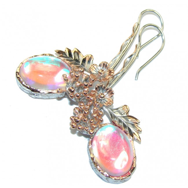 Perfect One of the Kind Pink Opalite Rose Gold plated Sterling Silver earrings