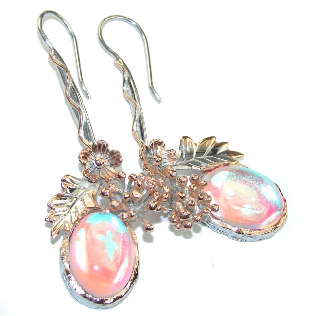 Perfect One of the Kind Pink Opalite Rose Gold plated Sterling Silver earrings