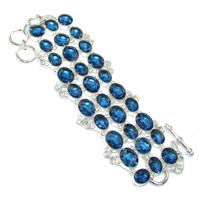 Fancy Created Blue London Topaz Sterling Silver Bracelet