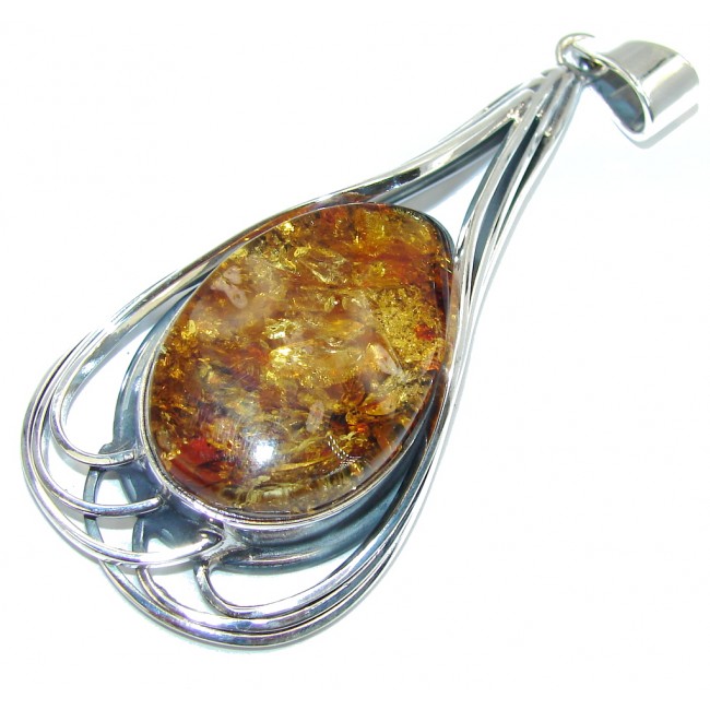 Big 3 1/4 inches Natural AAA Baltic Polish Amber Sterling Silver Pendant