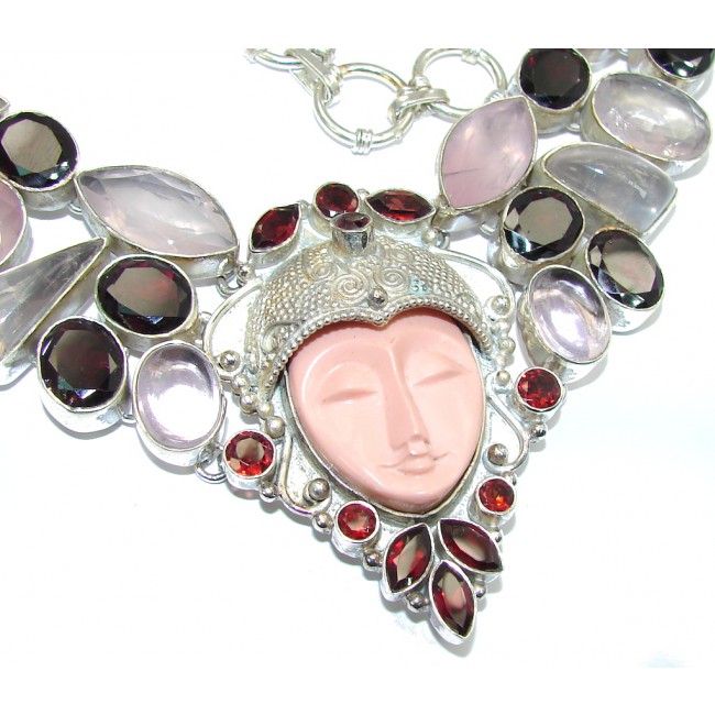 Sleeping Beauty Rose Quartz Garnet Sterling Silver necklace
