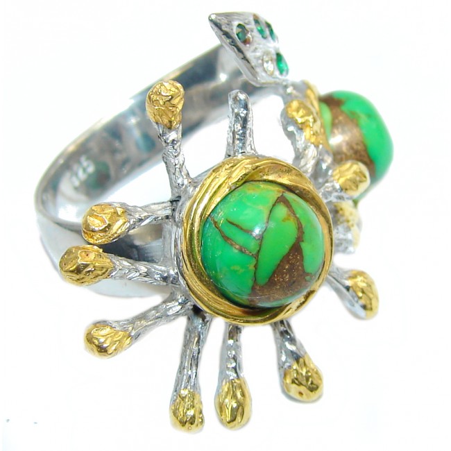 Hidden Treasure Green Turquoise Gold Plated over Sterling Silver ring s. 8