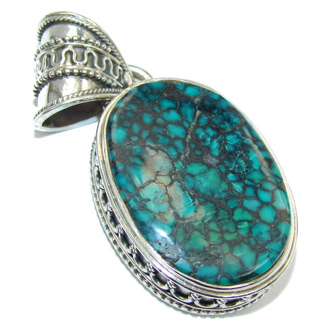 Outstanding AAA Black Spider Web Blue Turquoise Sterling Silver Pendant