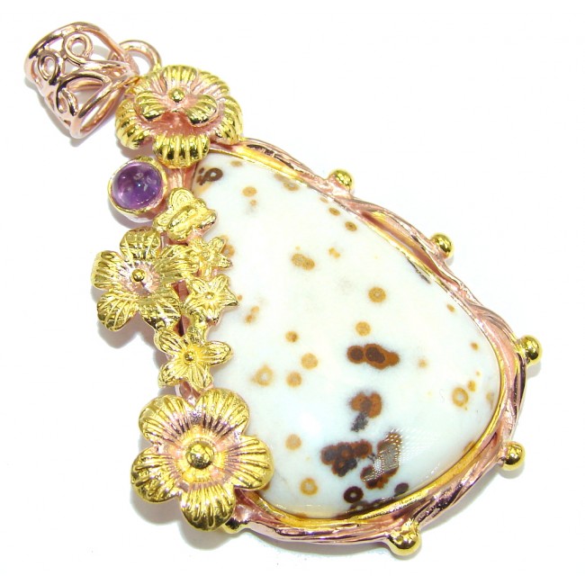 Just Perfect Gift AAA Polka Dot Agate Gold Plated Sterling Silver Pendant