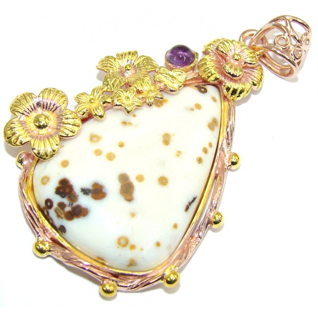 Just Perfect Gift AAA Polka Dot Agate Gold Plated Sterling Silver Pendant