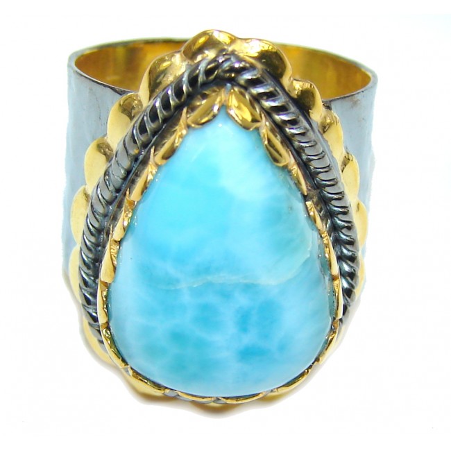 AAA Blue Larimar, Gold Plated, Rhodium Plated Sterling Silver Ring s. 7