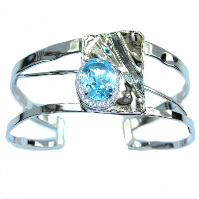 Stunning Natural Blue Topaz & White Topaz Sterling Silver Bracelet / Cuff