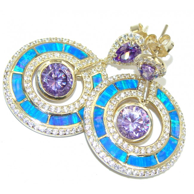 Luxury Purple Cubic Zirconia Fire Opal Sterling Silver earrings