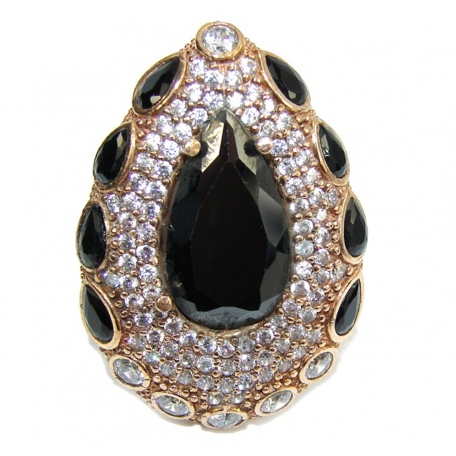 Victorian Style! Black Spinel & White Topaz Sterling Silver ring; 7 1/4