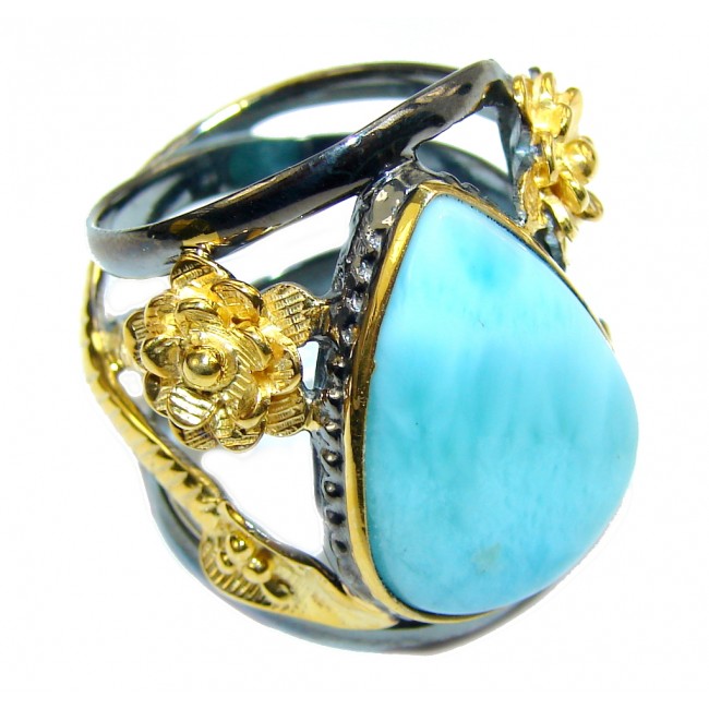 AAA Blue Larimar, Gold Plated, Rhodium Plated Sterling Silver Ring s. 8 1/4