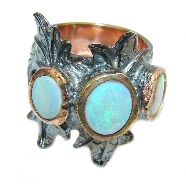 Beautiful AAA Ethiopian Opal, Rose Gold Plated, Rhodium Plated Sterling Silver ring s. 7 1/4