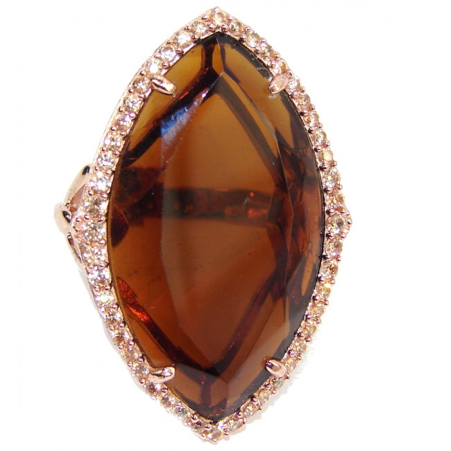 Big! Fancy Style AAA Smoky Topaz & White Topaz, Rose Gold Plated, Rhodium Plated Sterling Silver ring s. 8