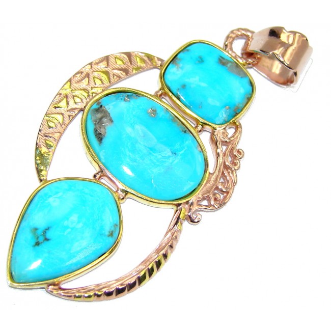 Sleeping Beauty Blue Turquoise, Rose & Gold Plated Sterling Silver Pendant