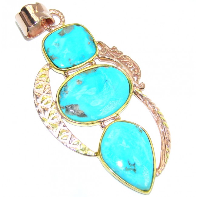 Sleeping Beauty Blue Turquoise, Rose & Gold Plated Sterling Silver Pendant