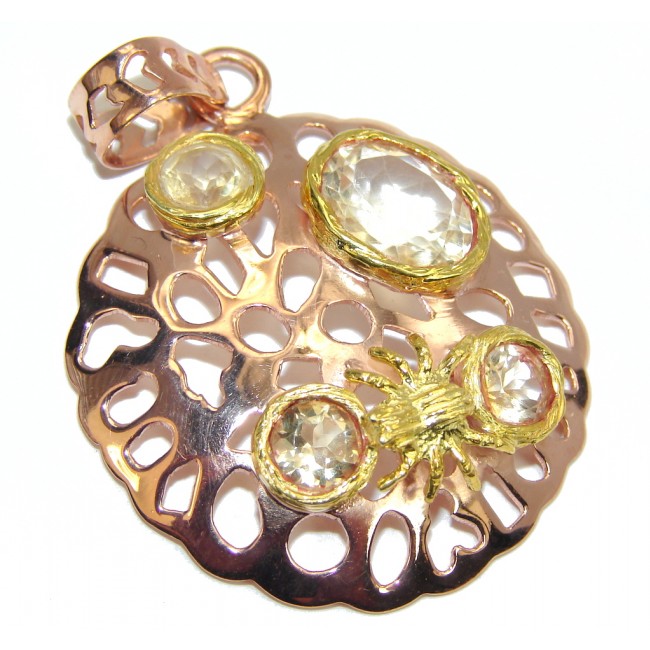 Genuine AAA Yellow Citrine, Rose & Gold Plated Sterling Silver Pendant