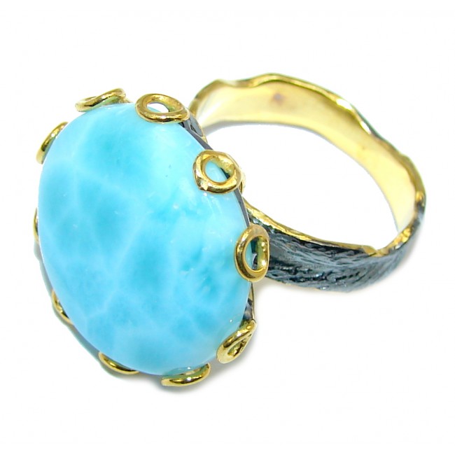 AAA Blue Larimar, Gold Plated, Rhodium Plated Sterling Silver Ring s. 79 1/4