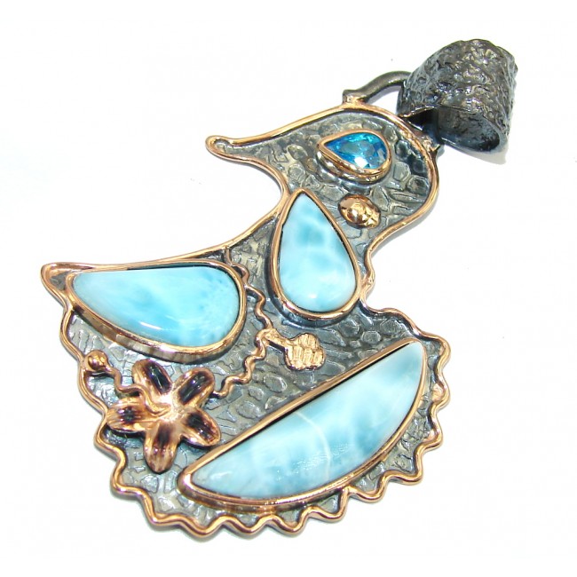 Beautiful AAA Blue Larimar, Rose Gold Plated, Rhodium Plated Sterling Silver Pendant