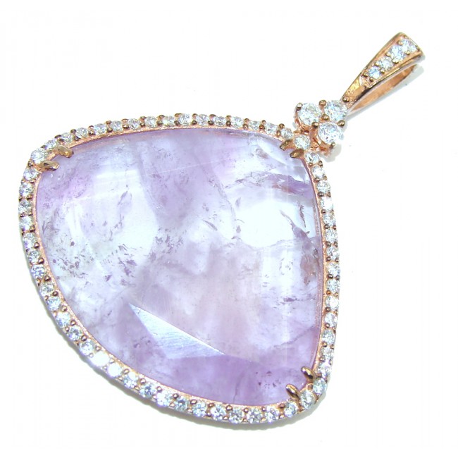 Exclusive AAA Amethyst, 1p. Diamond, Rose Gold Plated Sterling Silver Pendant