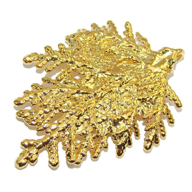 Big! Gold Plated Leaf Sterling Silver Pendant
