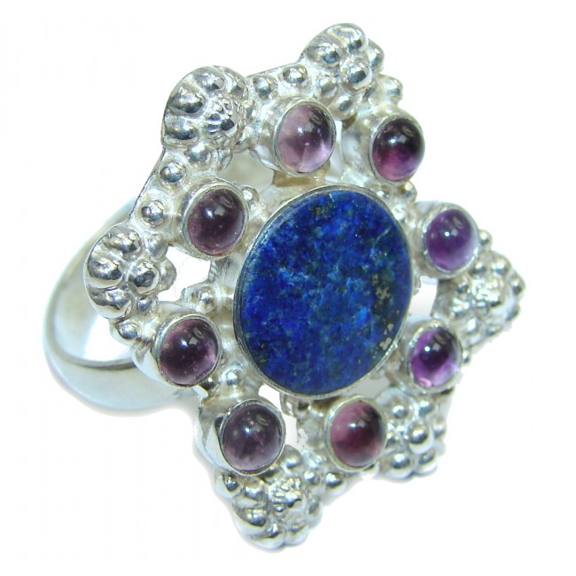 Blue Lapis Lazuli & Amethyst Sterling Silver Ring s. 10 1/2
