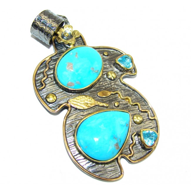 Stunning Sleeping Beauty AAA Blue Turquoise Gold Rhodium Plated Sterling Silver Pendant