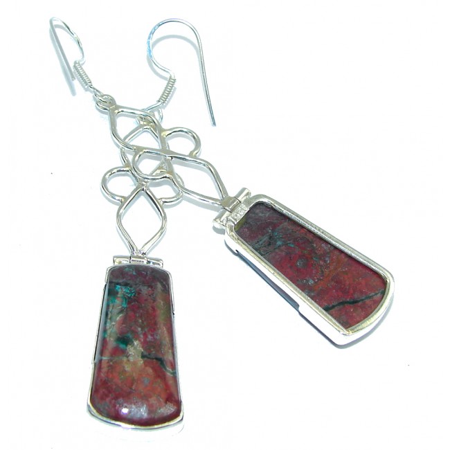 Excellent Red Sonora Jasper Sterling Silver Earrings/ Very Long