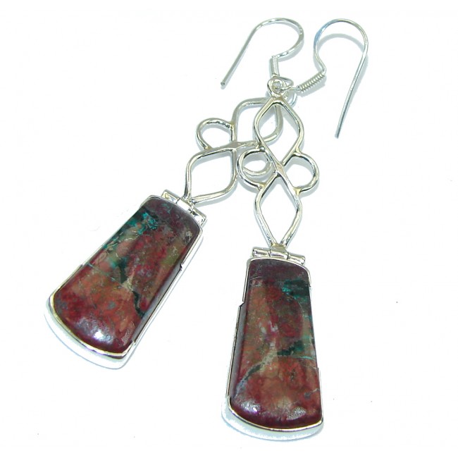 Excellent Red Sonora Jasper Sterling Silver Earrings/ Very Long