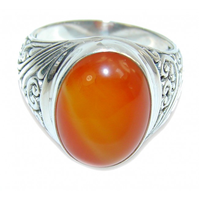 Simple Orange Carnelian Sterling Silver ring s. 8