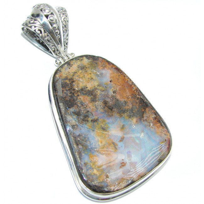 Big! Gorgeous AAA+ Australian Boulder Opal Sterling Silver Pendant